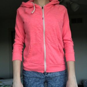 Hot pink 3/4 sleeve zip up hoodie